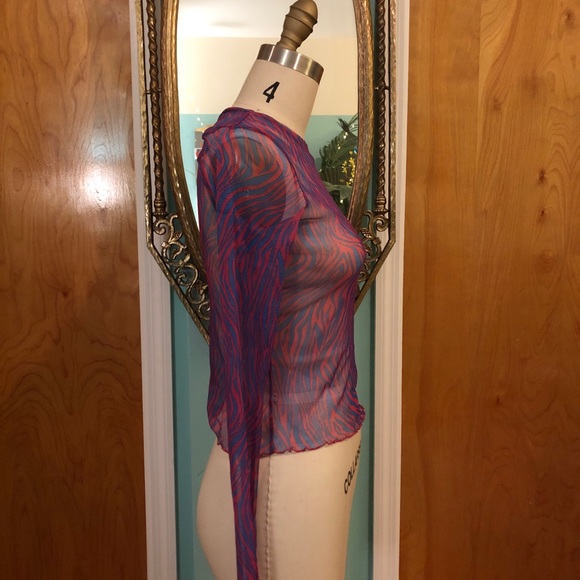 NWT Current Mood pink and blue zebra print mesh long sleeve top, size small - Picture 2 of 4